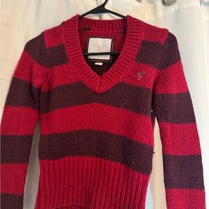 American Eagle Outfitters Red and Dark Brown Striped Sweater